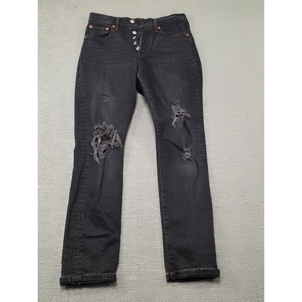 Levi's Premium 501 Black Distressed Button Fly Jeans Women's W25 L28